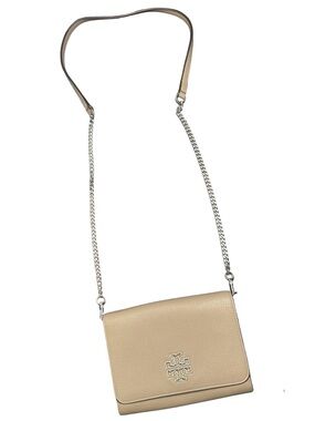 Tory Burch Britten Full Chain Gray Pebbled Leather Handbag Wallet Purse